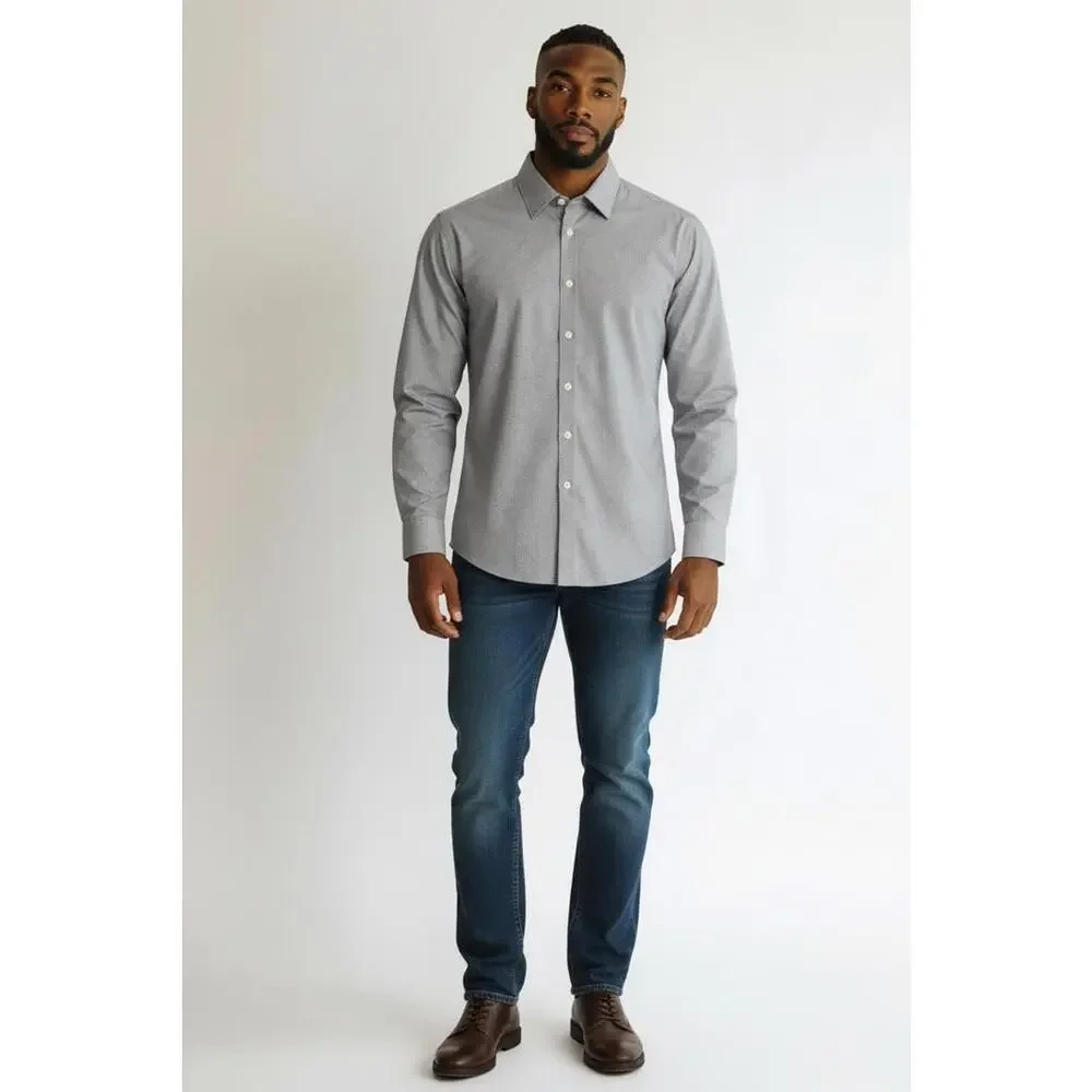 Construct Men's Slim Fit Blue Geometric Shirt XXL 4-Way Stretch Long Sleeve EUC